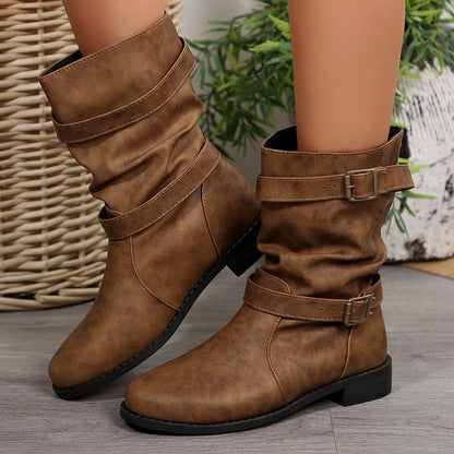 Mid-Calf Buckle Strap Boots