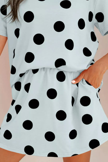 Polka Dot Short Sleeve Top Casual Skort 2pcs Outfit