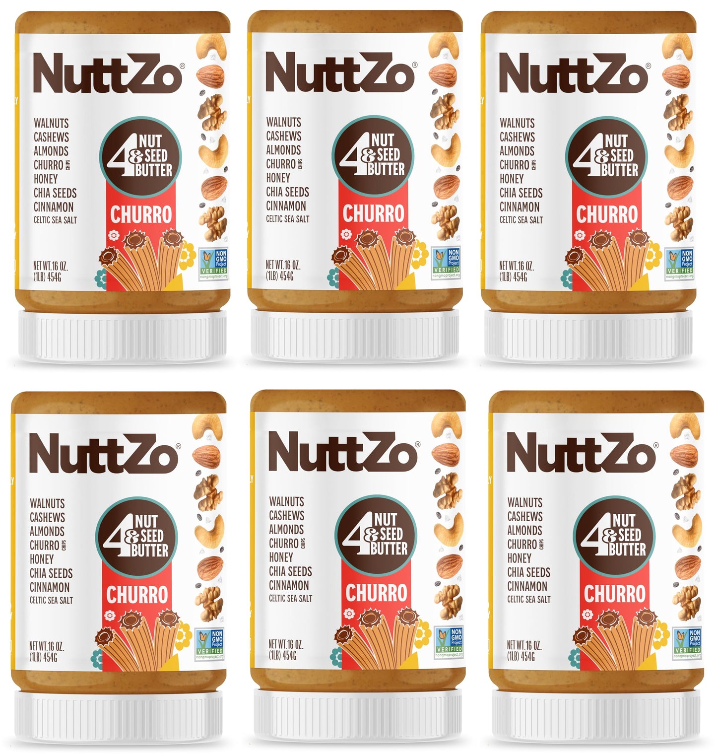 Nuttzo - Churro Nut Butter, 16 oz (Pack of 6) - Healthy Snack Spread