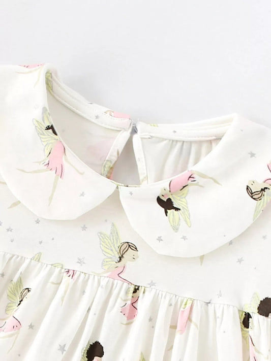 Children's Fairy Print Peter Pan Collar Puff Sleeve Dress