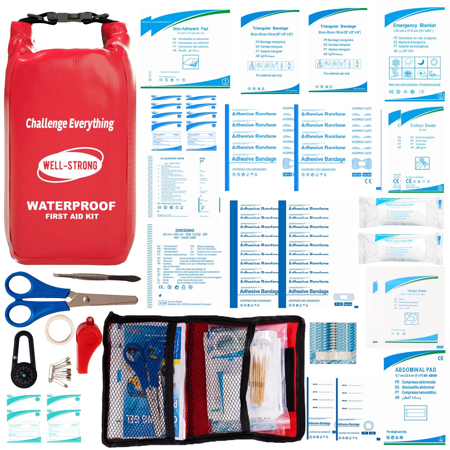Waterproof First Aid Kit Roll Top Boat Emergency Kit with Waterproof ContentsRED
