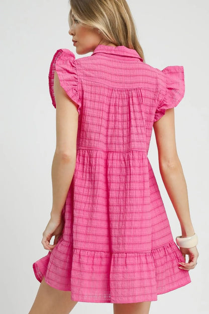 Umgee Ruffle Cap Sleeve Textured Mini Dress