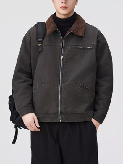 Men's Plus Size Sherpa Collar Zip Up Jacket
