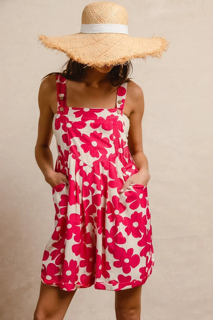 BiBi Floral Prints Tuck Detail Short Overall With Pockets