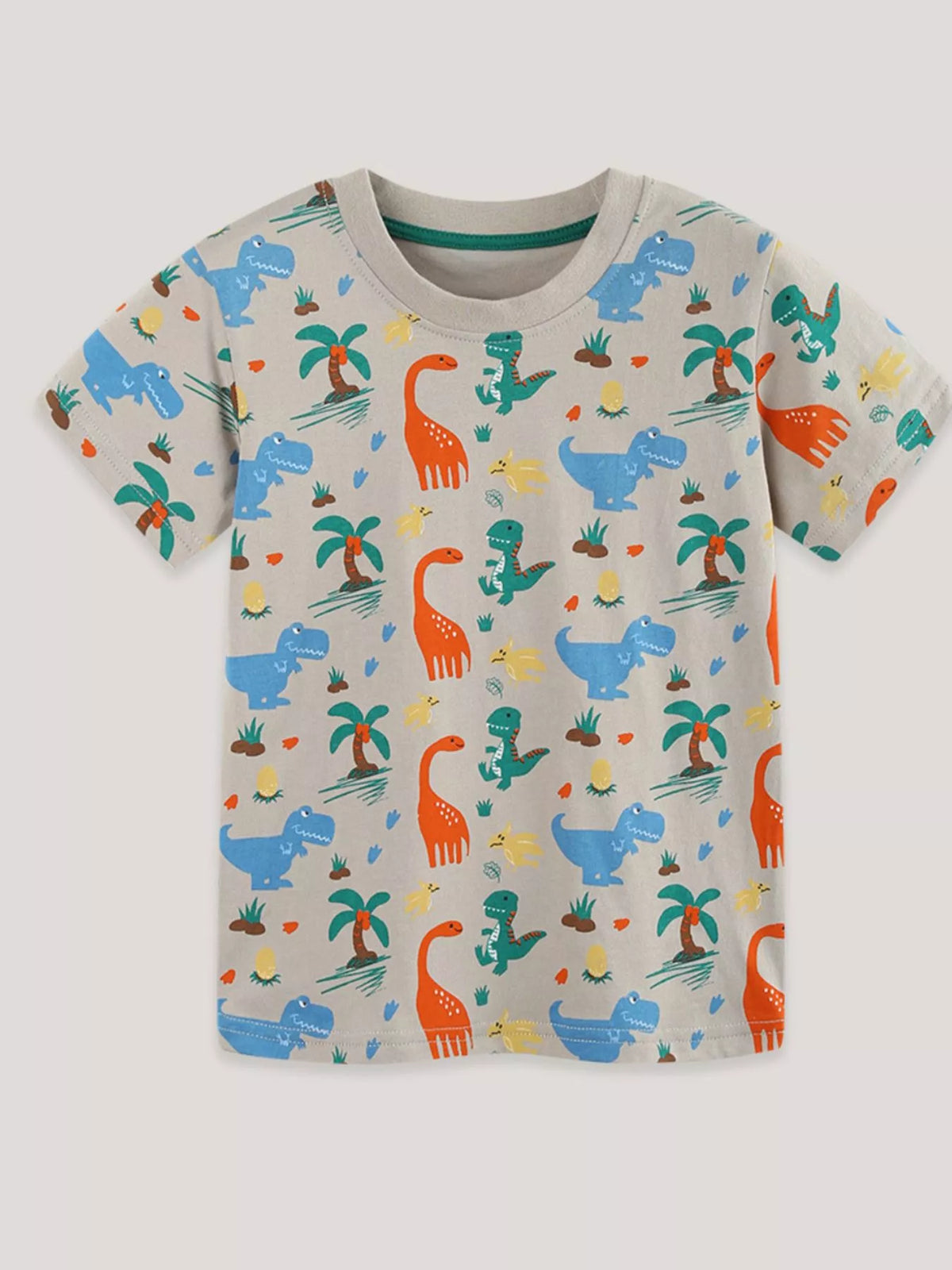 Children's Dinosaur Print Crew Neck Short Sleeve T-Shirt