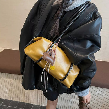 Leather Shoulder Bag with Charm