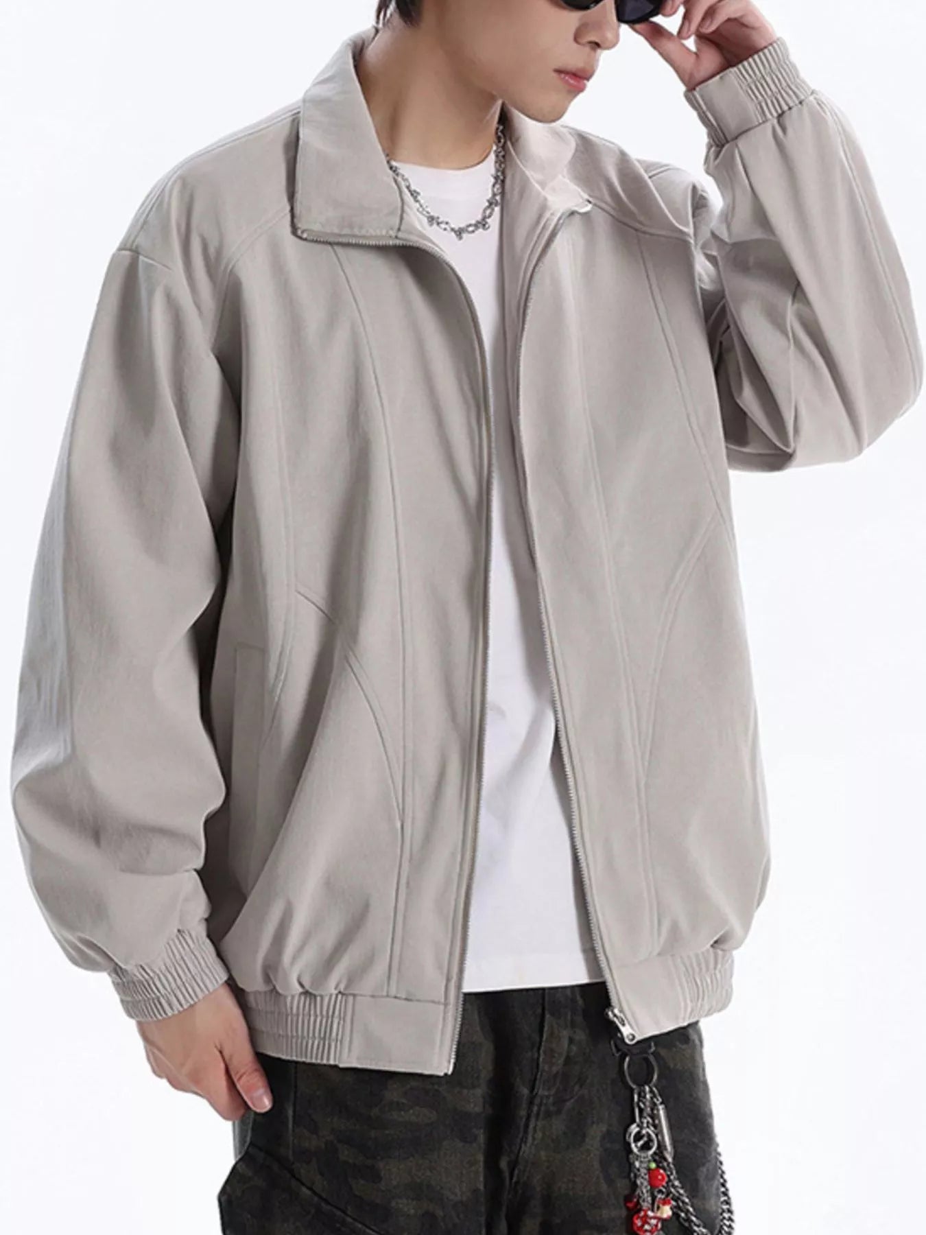 Men's Plus Size Stand Collar Zip Up Jacket
