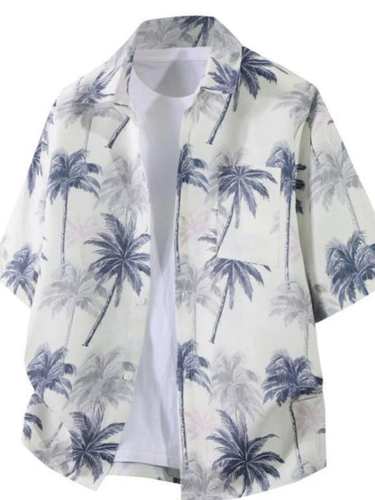Men's Plus Size Tropical Print Short Sleeve Casual Shirt
