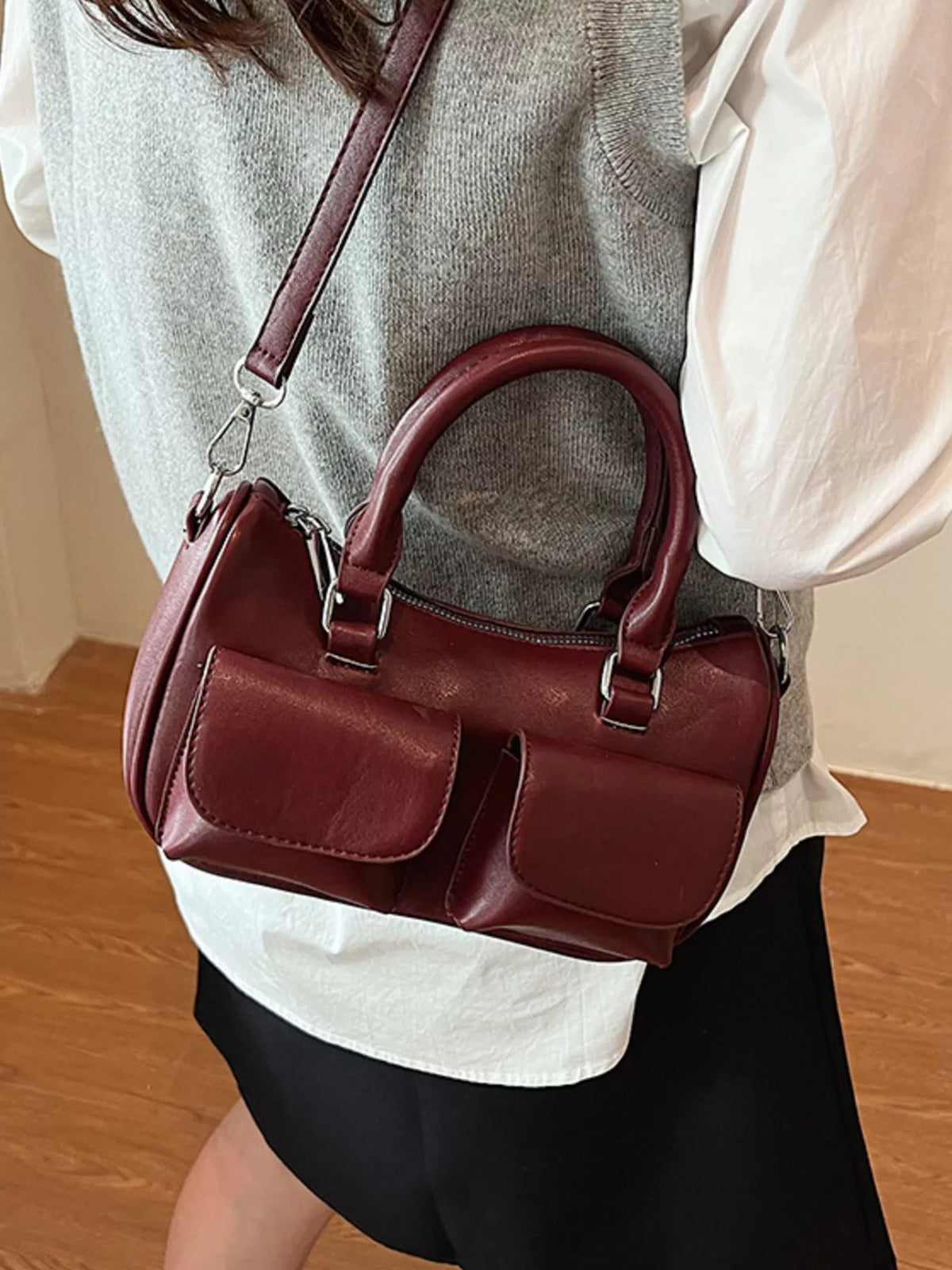 PU Leather Vintage Boston Handbag