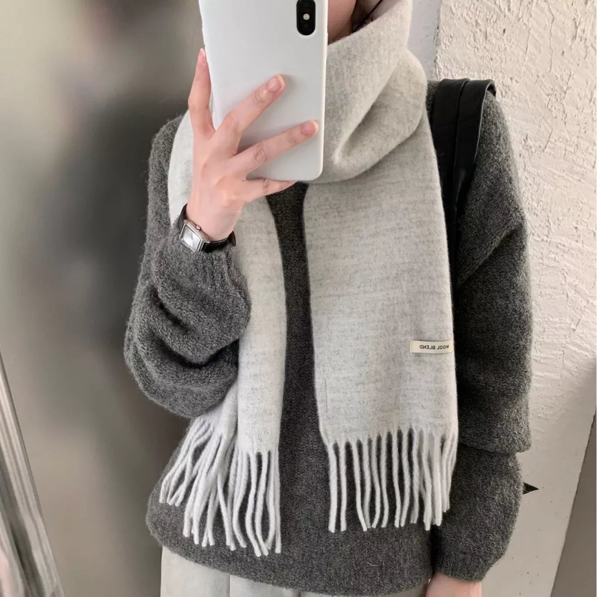 Fringe Winter Wool Blend Scarf