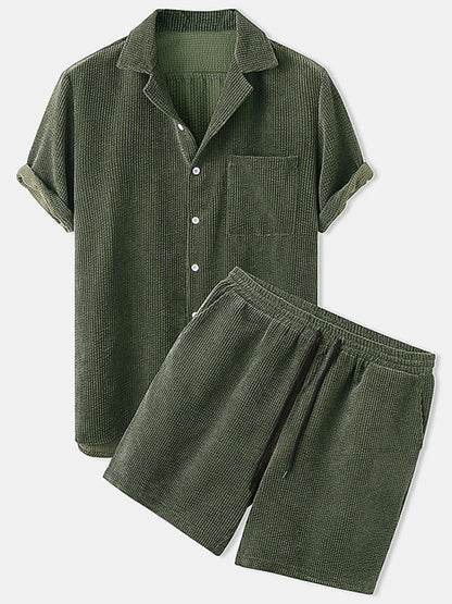 Men's Full Size Classic Textured Top and Shorts Set Plus Size