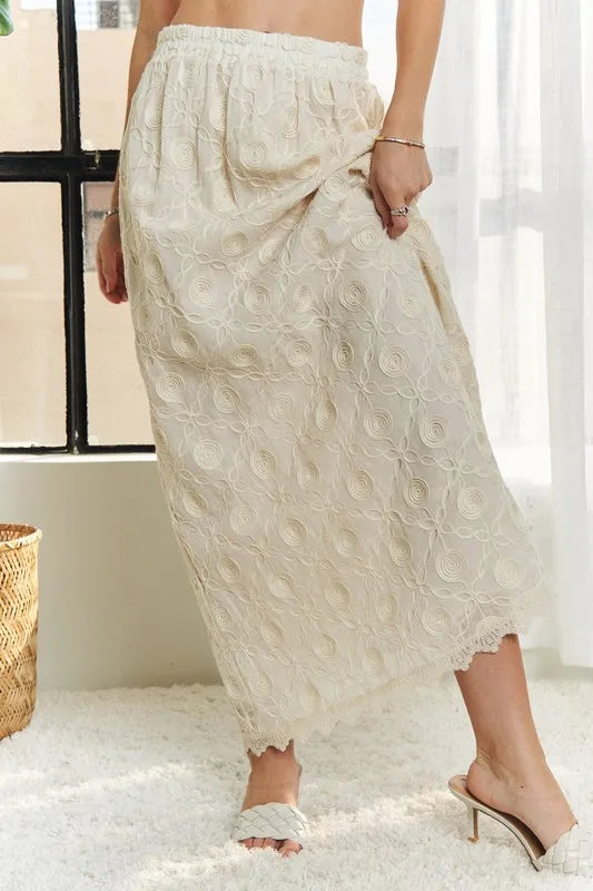 ADORA Elastic Waist Applique Maxi Skirt