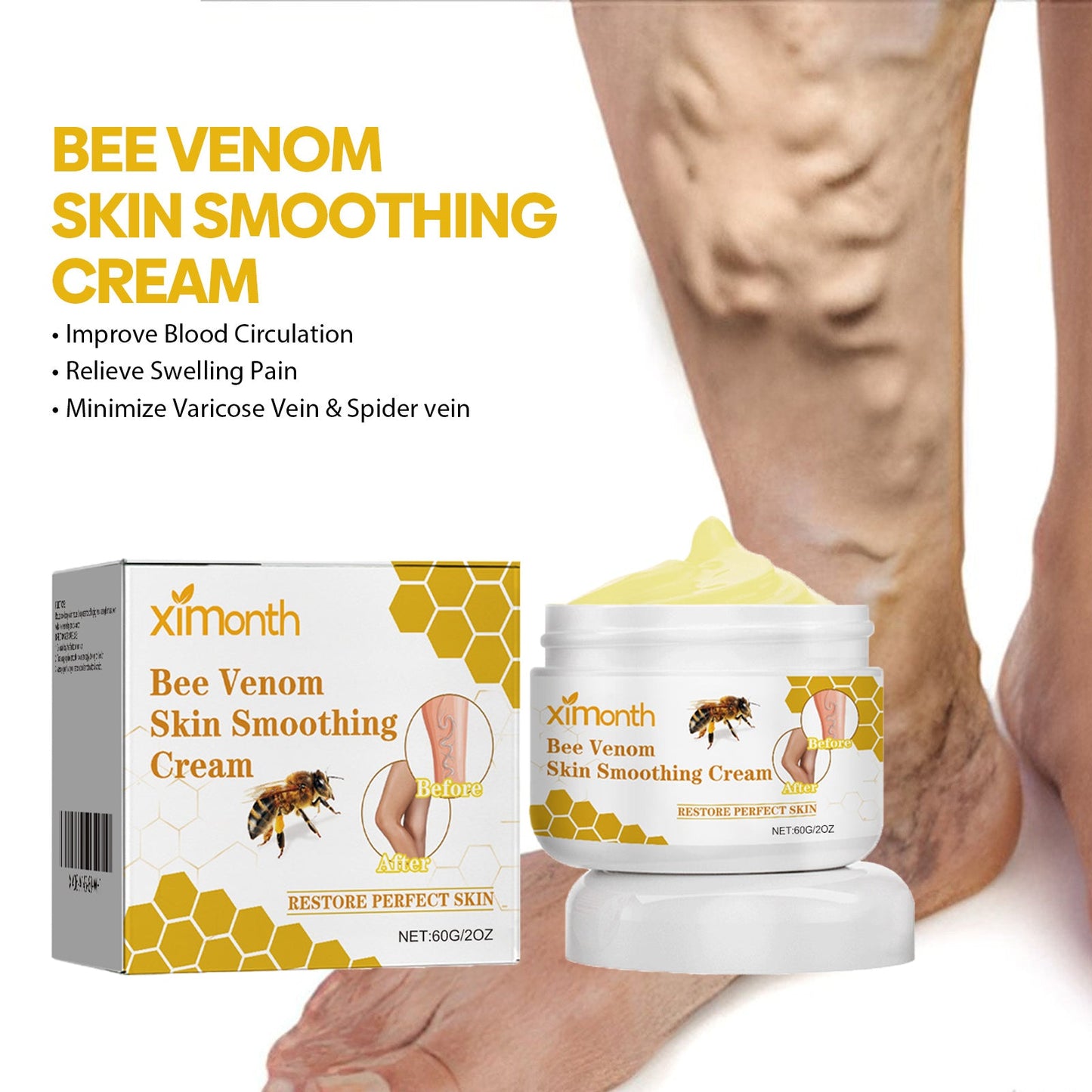 Ximonth Bee Venom Leg Care Cream Relieves Leg Discomfort, Pamper And Moisturize Skin Body Care Cream