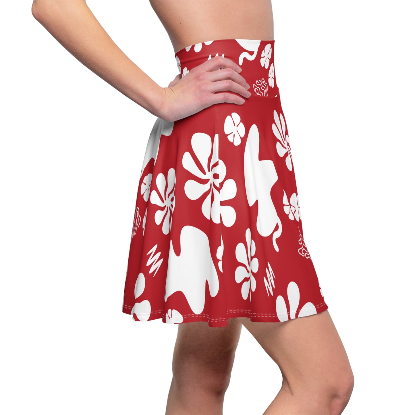 SK-043RD-24 High Waisted Skater Skirt Flared Skirt Plus Size Women's Skirt