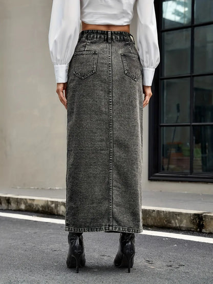 Button Up High Rise Denim Skirt