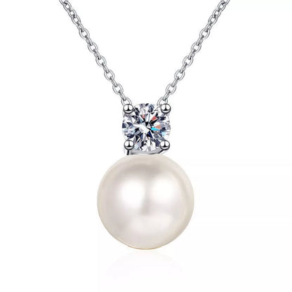 925 Sterling Silver Moissanite Pearl Necklace