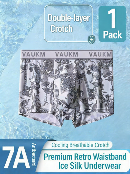 New Chinese Style Men's Ice Silk Underwear Men's Boxer Briefs Breathable Large Size Antibacterial Printed Boxer Shorts Manufacturer Wholesale