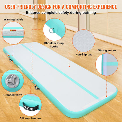 Gymnastics Air Mat, 4 Inch Thickness Inflatable Gymnastics Tumbling Mat, Tumble Track With Electric Pump, Training Mats For Home Use/Gym/Yoga/Cheerleading/Beach/Park/Water, 10 Ft, Mint Green