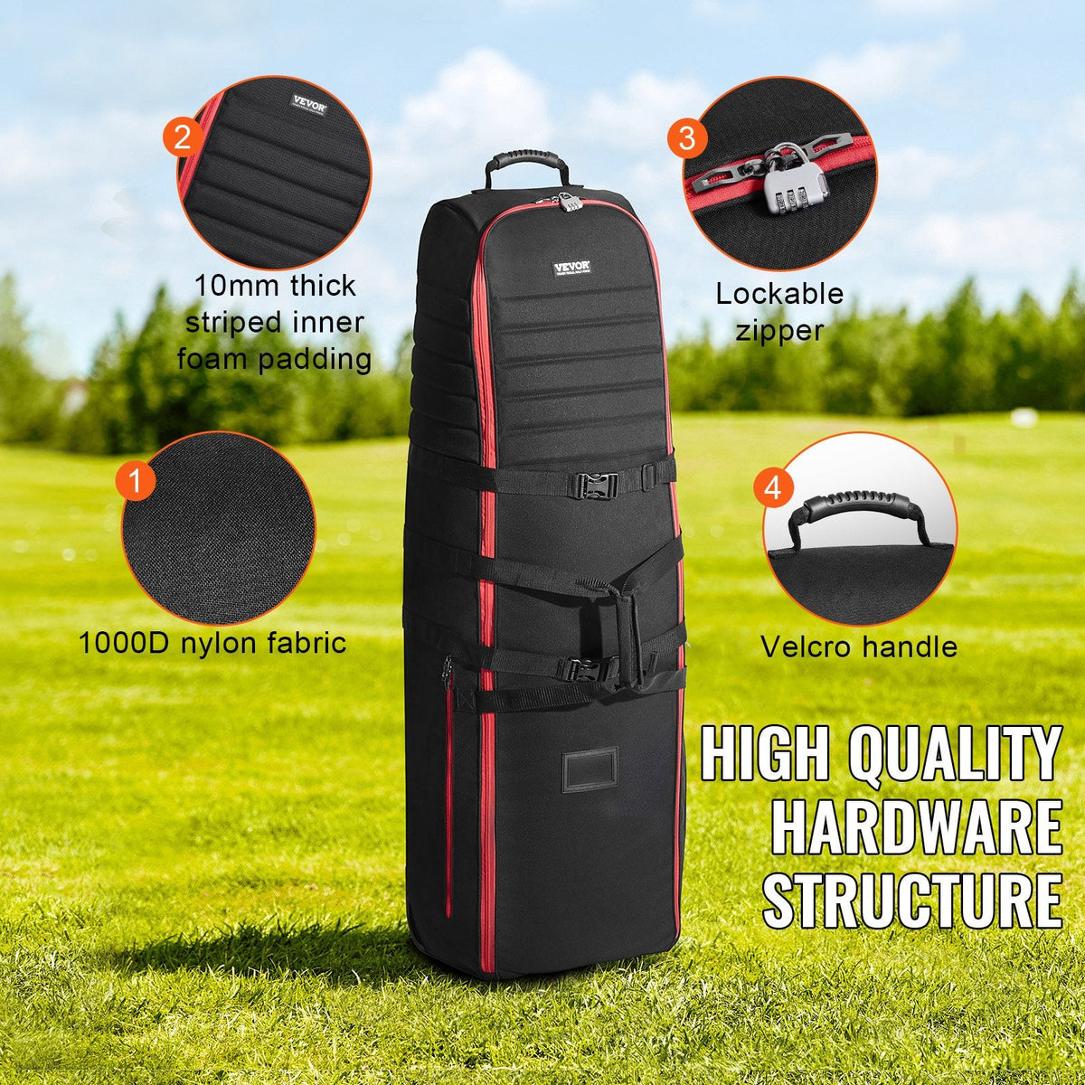 Golf Travel Bag, Outdoors Soft-Sided Golf Travel Cover Case, Heavy Duty Nylon Wear-Resistant, Padded Golf Luggage Case Cover With Wheels, Foldable Golf Club Storage Bag For Airlines