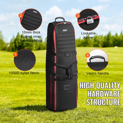 Golf Travel Bag, Outdoors Soft-Sided Golf Travel Cover Case, Heavy Duty Nylon Wear-Resistant, Padded Golf Luggage Case Cover With Wheels, Foldable Golf Club Storage Bag For Airlines