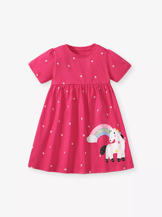Children's Unicorn Rainbow Round Neck Casual Dress