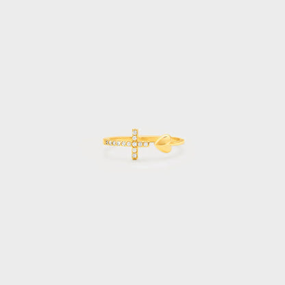 Heart Shape Cross Inlaid Zircon Open Ring