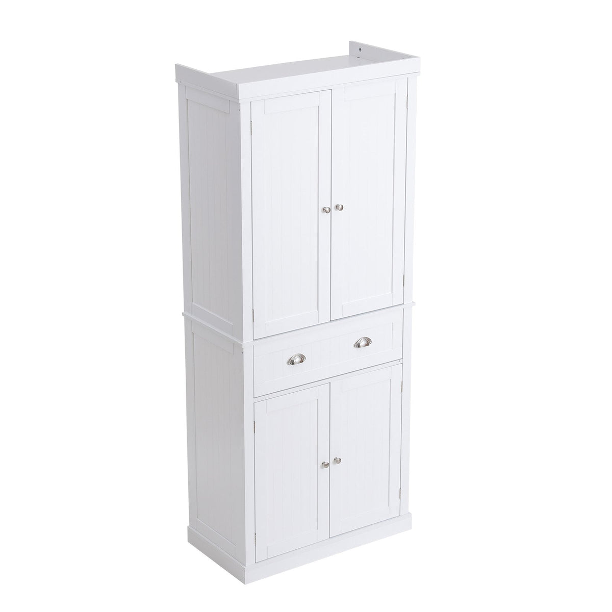VEVOR  Kitchen Pantry Storage Cabinet, Freestanding Utility Cabinets With Doors, Drawer And 3 Adjustable Shelves, Tall Food Buffet Pantries For Kitchen, Living Room, Dinning Room, Laundry, White