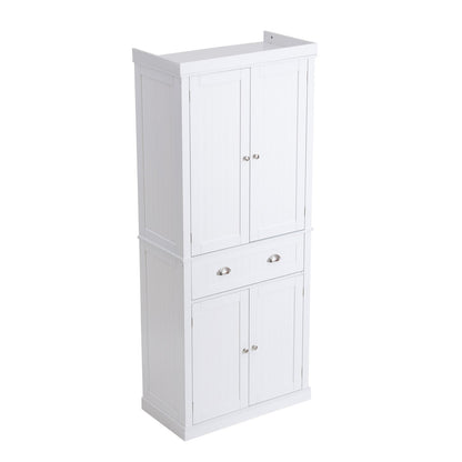 VEVOR  Kitchen Pantry Storage Cabinet, Freestanding Utility Cabinets With Doors, Drawer And 3 Adjustable Shelves, Tall Food Buffet Pantries For Kitchen, Living Room, Dinning Room, Laundry, White