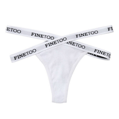 Women's Thong Sexy Cross Letter Belt Panties High Slit Threaded Cotton Briefs