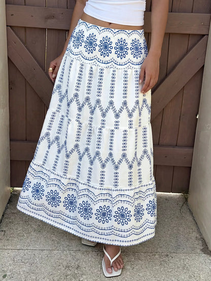 Printed Tiered Maxi Skirt