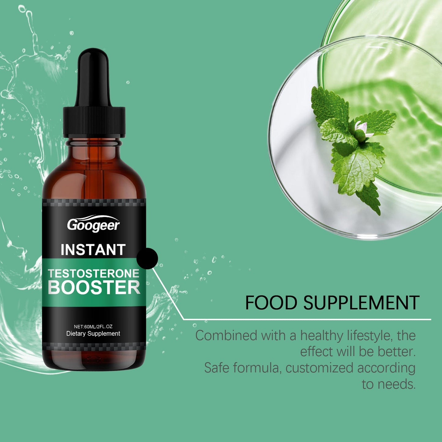Instant Testosterone Booster Drops, Natural Dietary Supplement With Shilajit & Ginseng Extract, Fast Absorption Energy Support For Men, 60ml