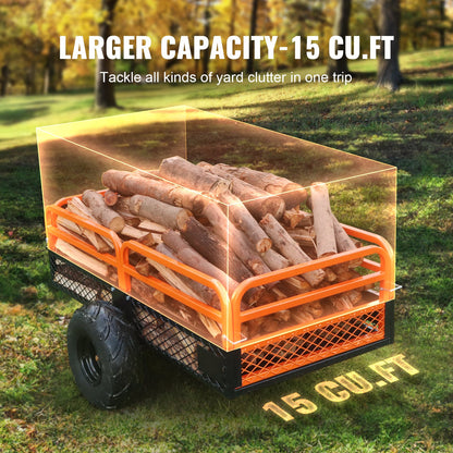 VEVOR Heavy Duty Steel ATV Dump Trailer, 1500-Pound Load Capacity 15 Cubic Feet, Tow Behind Dump Cart Garden Trailer, With Removable Sides And 2 Tires, For Mowers, Tractors, ATV, UTV