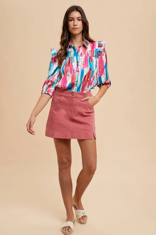 Annie Wear Comfort Stretch Cotton Slit Detailed Mini Skirt