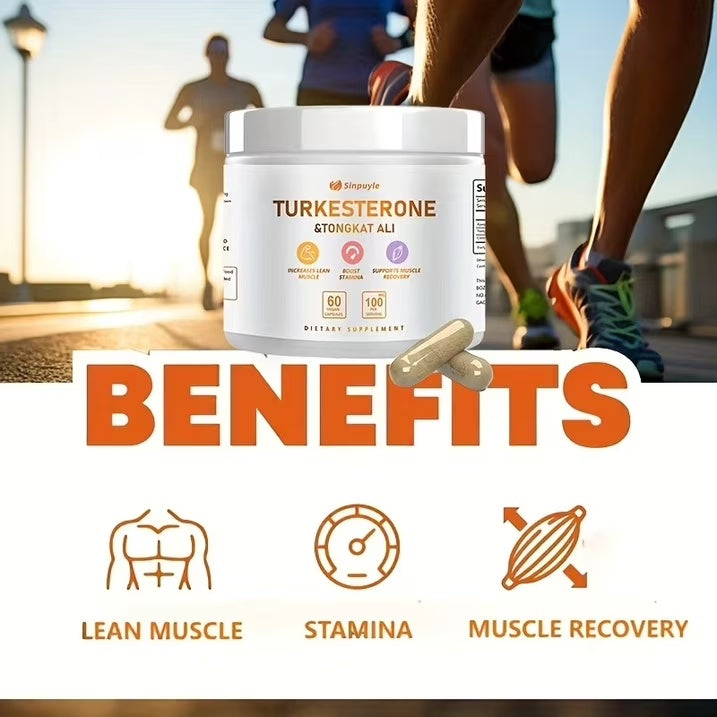 Turkesterone & Tongkat Ali Supplement , 60 Vegan Capsules, Lean Muscle Growth, Stamina Boost & Muscle Recovery