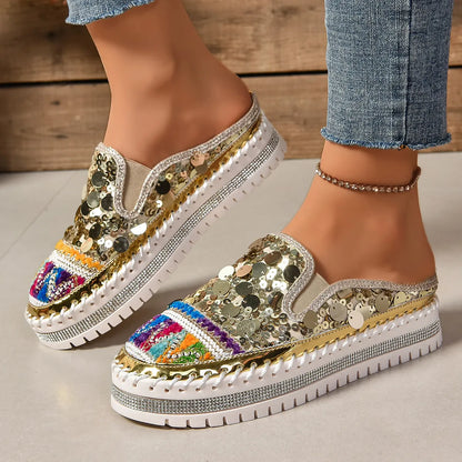 Sequin Round Toe Platform Loafers
