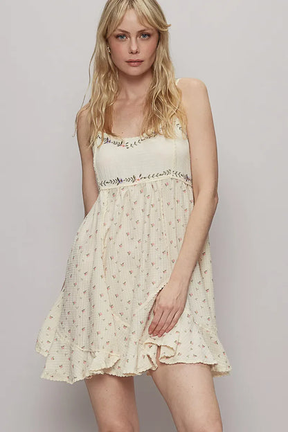 POL Ruffled Hem Floral Print Cami Mini Dress