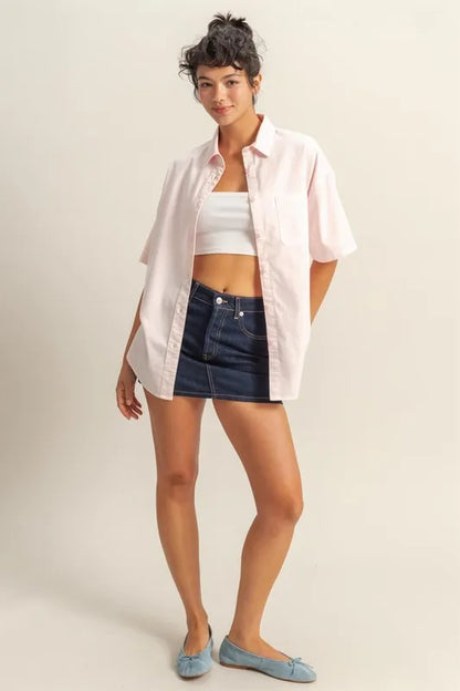 HYFVE Short Sleeve Button Down Oversized Shirt
