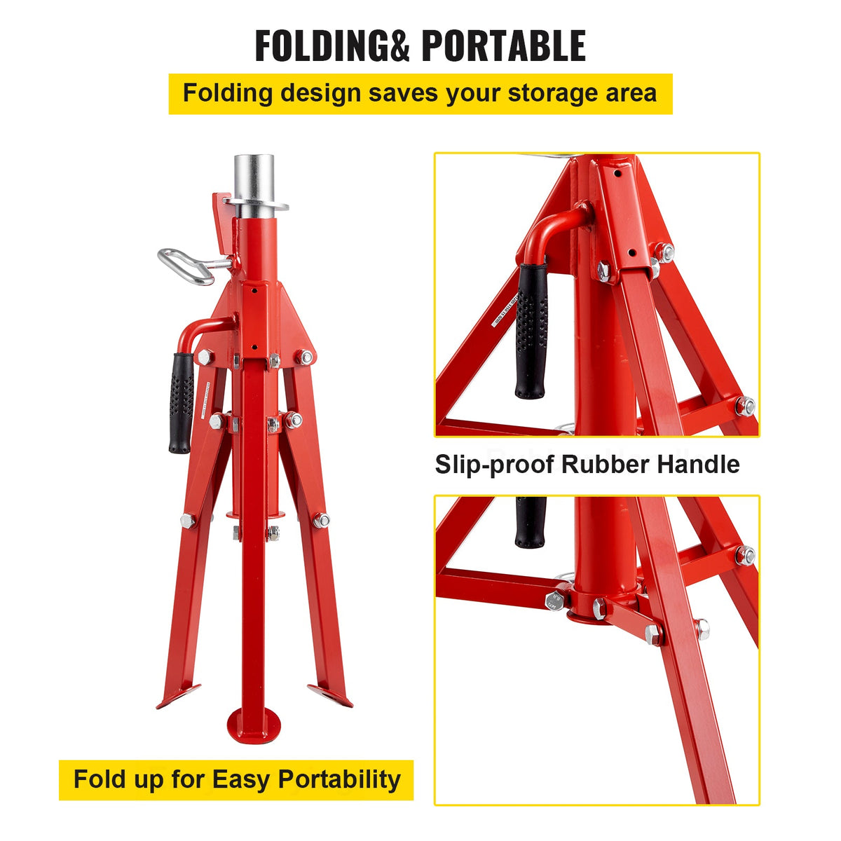 VEVOR V Head Pipe Stand Capacity, Adjustable Height Load Capacity, Portable Folding Pipe Stands, Carbon Steel Body More Durable