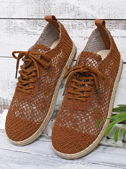 Breathable Woven Lace Up Sneakers