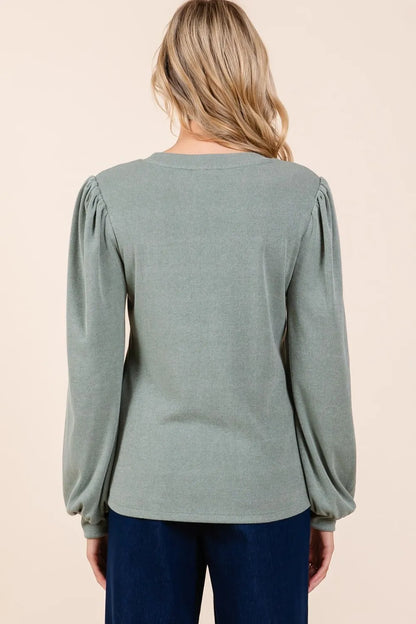 Mittoshop Round Neck Long Sleeve Rib Knit Top