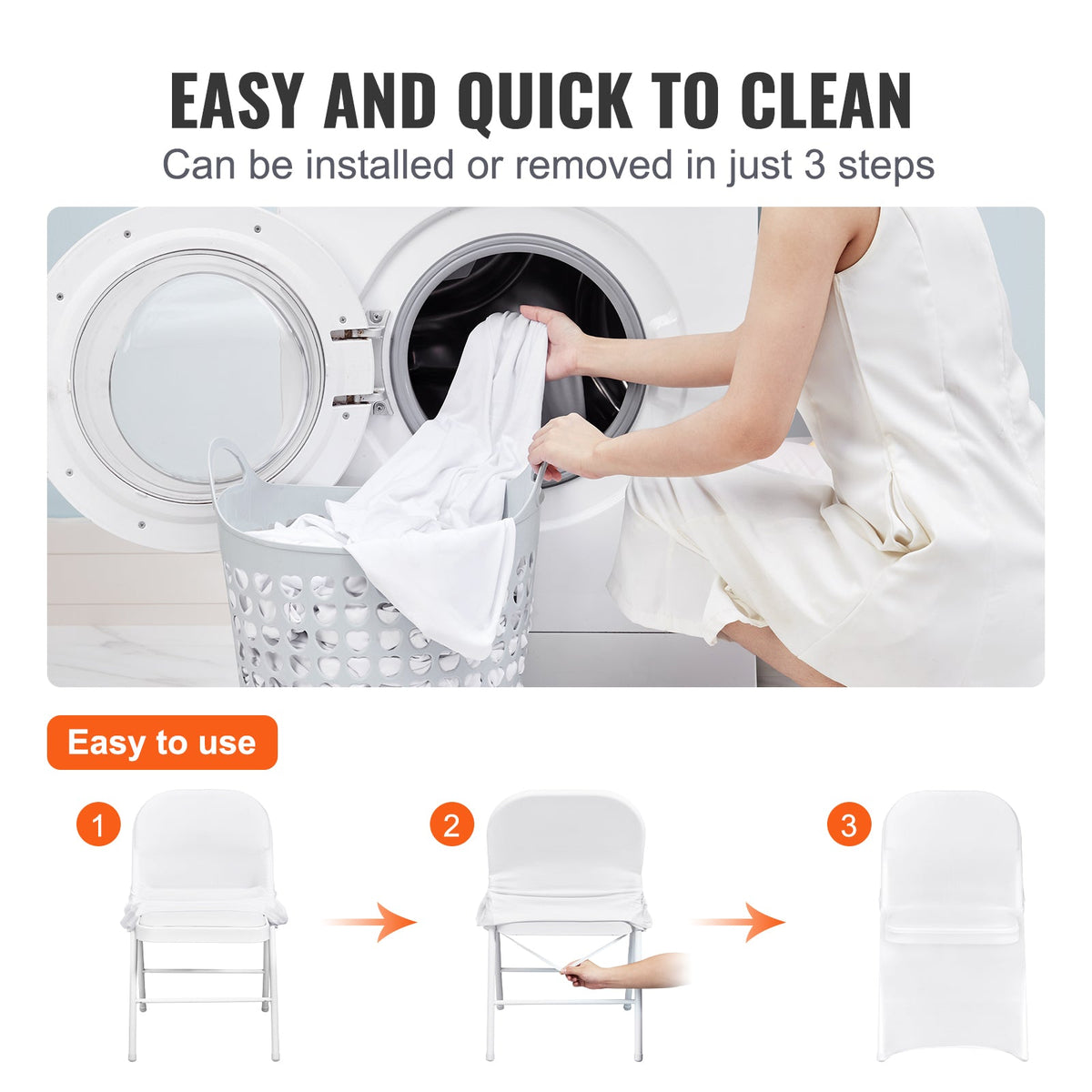 VEVOR White Stretch Spandex Chair Covers - 30 PCS, Folding Kitchen Chairs Cover, Universal Washable Slipcovers Protector, Removable Chair Seat Covers, For Wedding Party Dining Room Banquet Event