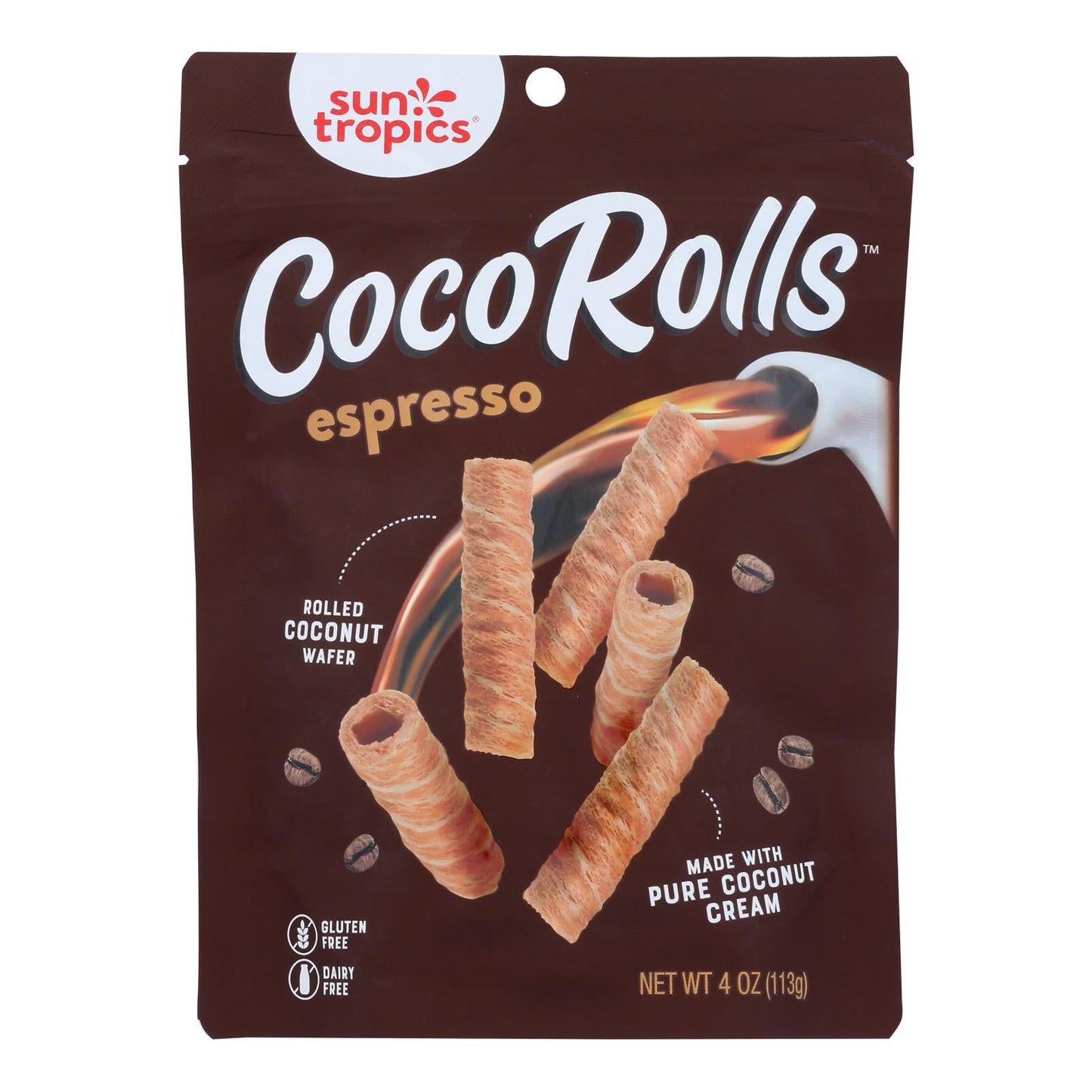 Sun Tropics Coco Rolls Espresso (12 Pack) | 4 Oz Rolled Coconut Wafers