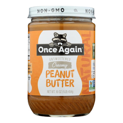 Jars Once Again Creamy Unsweetened Peanut Butter (6-Pack, 16 oz Jars)