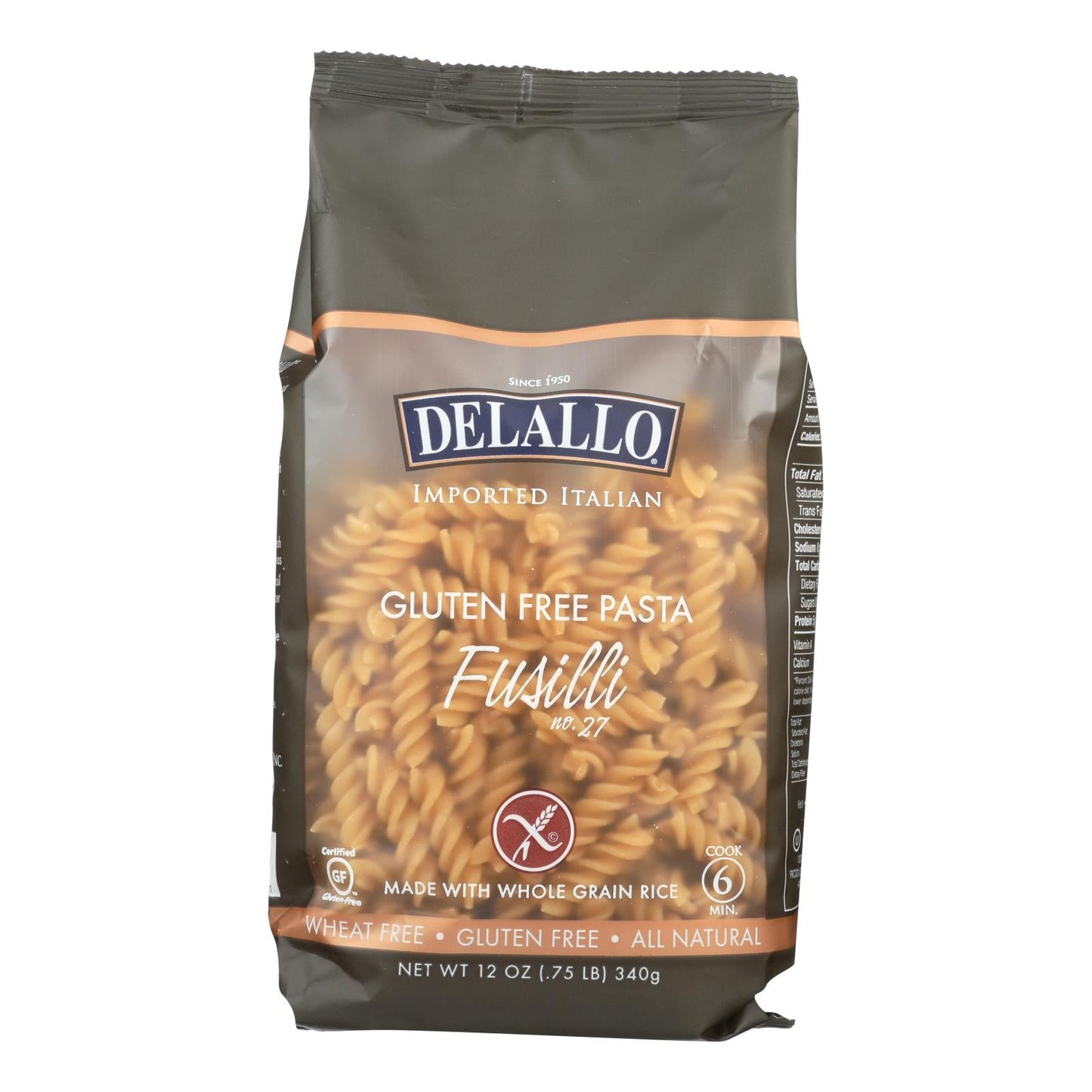 Delallo Gluten-Free Fusilli Pasta, 12-12 Oz. Packs