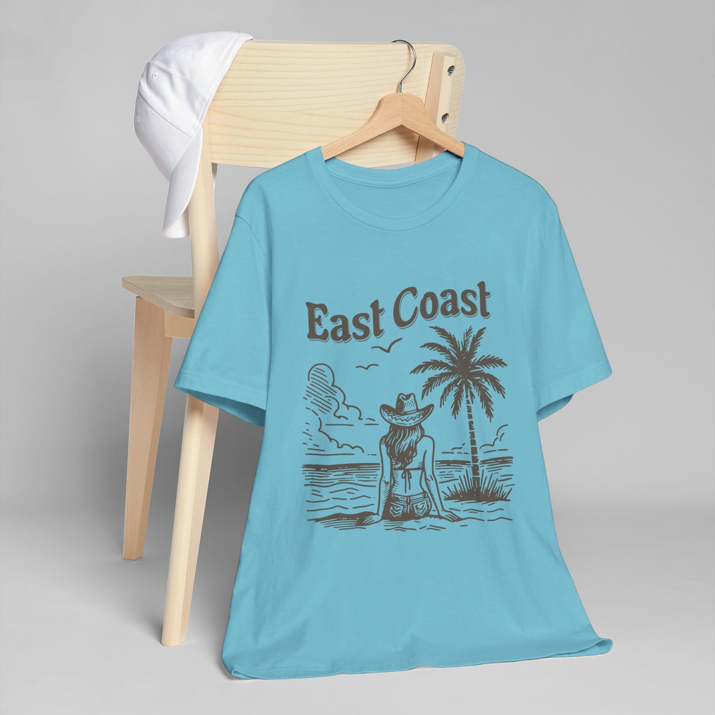 TS-038ML-24 women’s beach sketch shirt beach scene tee for women woman sitting on beach t-shirt beach lover shirt women’s coastal Art graphic tee