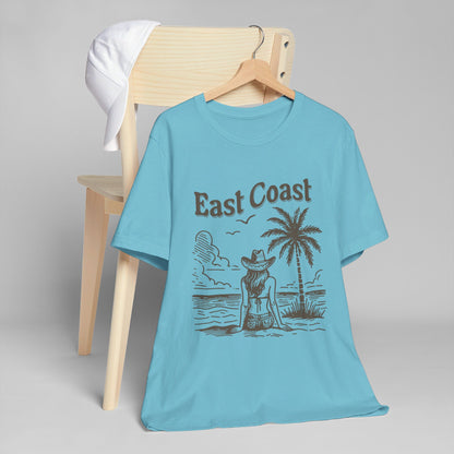 TS-038ML-24 women’s beach sketch shirt beach scene tee for women woman sitting on beach t-shirt beach lover shirt women’s coastal Art graphic tee