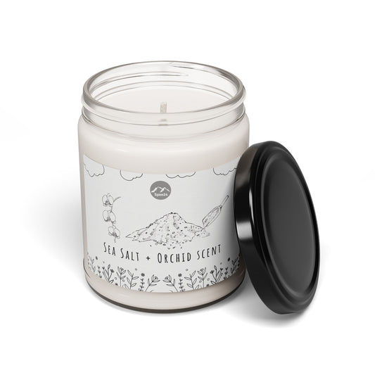 Serene Sea Salt + Orchid Scented Soy Candle, Natural Wellness Gift, Relaxation, Home Decor, Aromatherapy, Eco-Friendly -- 9 oz