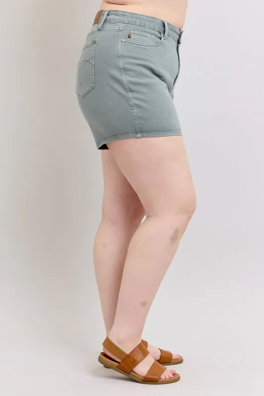 Judy Blue Full Size Hw Garment Dyed & Back Pkt Embroidery Shorts Plus Size