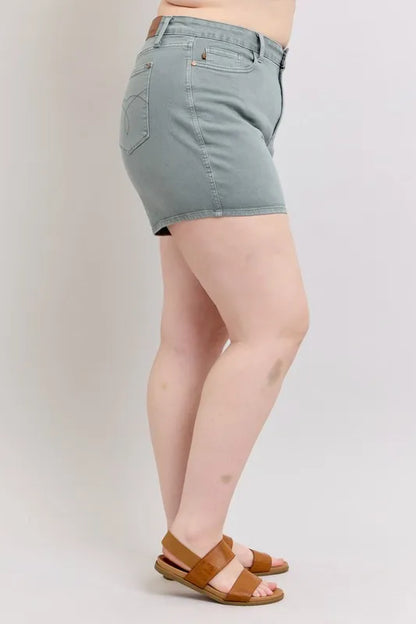 Judy Blue Full Size Hw Garment Dyed & Back Pkt Embroidery Shorts Plus Size