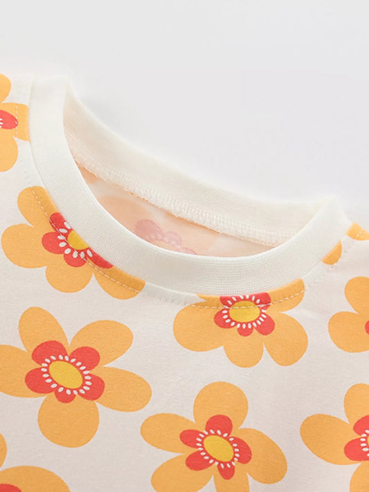 Children's Floral Print Ruffle Sleeve Casual Dress